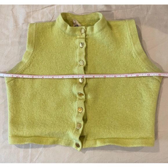 ✨RARE Hermès Logo Gold Button Cashmere Silk Wool Cropped Sweater Top Vest - Picture 15 of 16